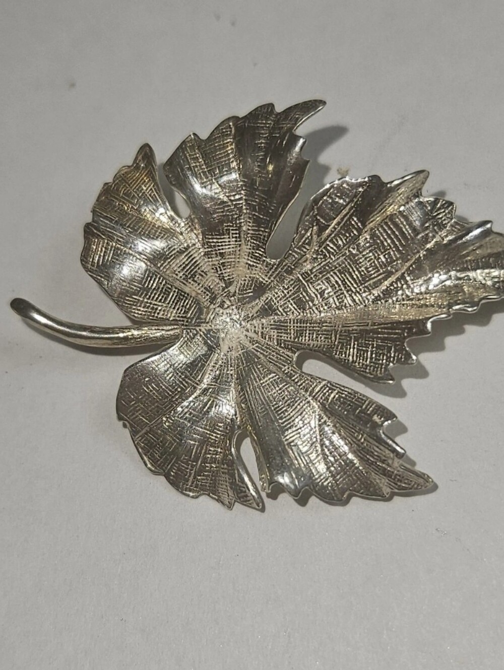 Vintage Sterling Silver Textured Leaf Brooch Pin